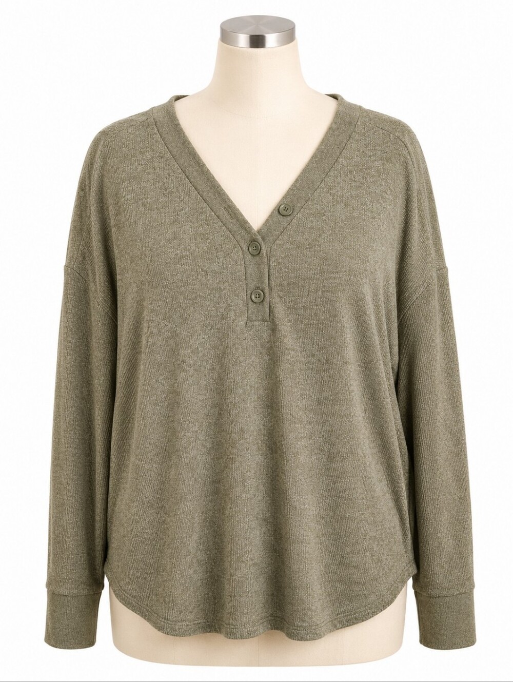 Gap Women's Marled Army Green Henley V-Neck LS Top Sz XL Comfy Lounge Outdoor